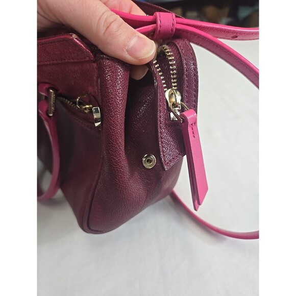 Cole Haan LINLEY Magenta Suede Leather Small Satchel Bag Purse Pink Gold Hardwar - Picture 16 of 16